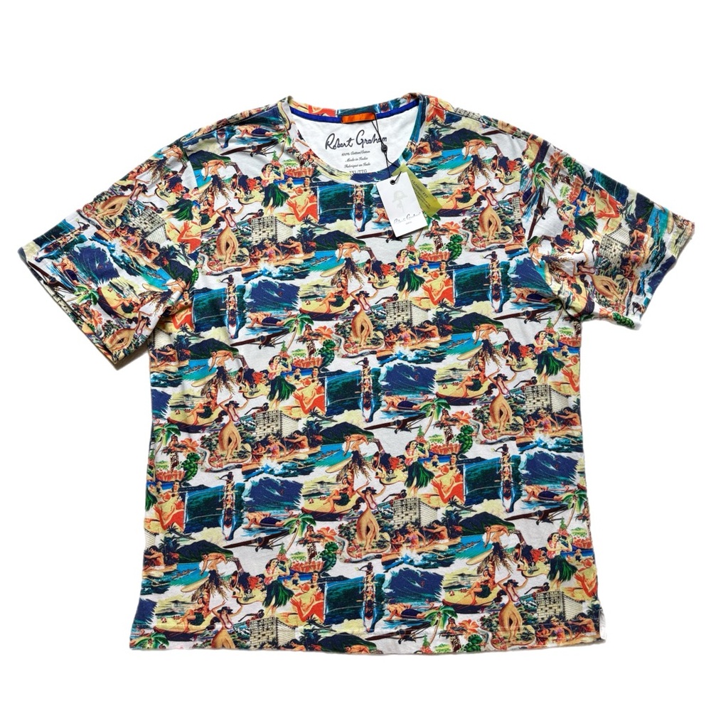 NEW Robert Graham Men’s Hawaiian Summer Vacation Print Cotton T-Shirt 2XL